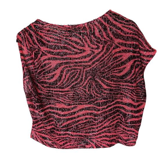 In The Mood For Love Biarritz Sequin Zebra Top Neon Pink ITMFL NEW size XL - Picture 5 of 6